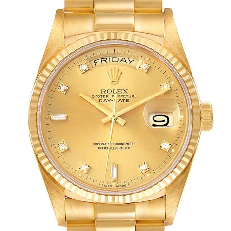 rolex 18k yellow gold diamonds president day date|rolex day date president 36mm.